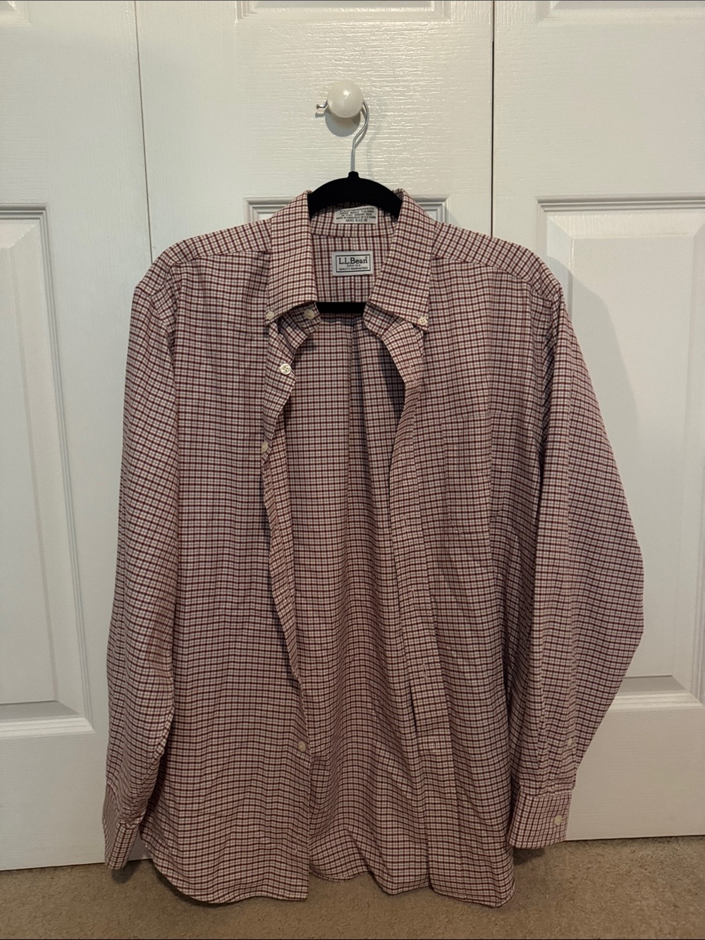 L.L. Bean Men's Check Button-Down Shirt - Burgundy & White